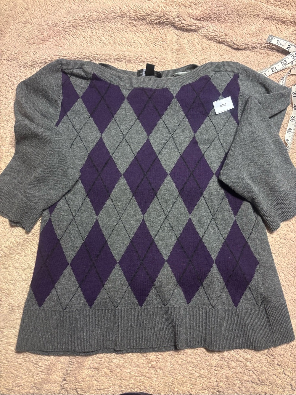 AB Studio Gray & Purple Argyle Crew Neck Sweater